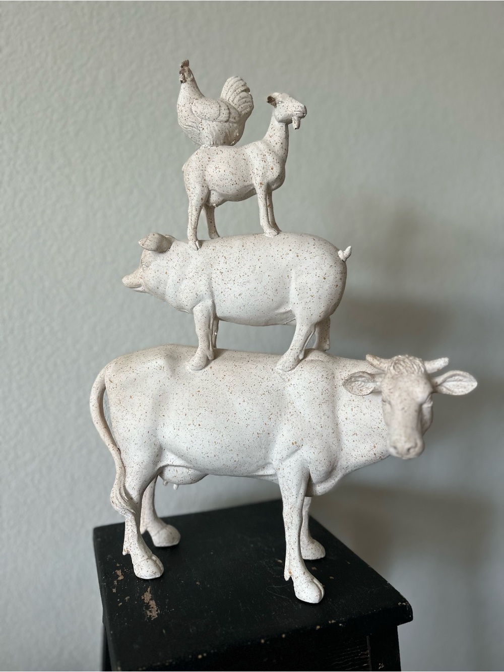 DecMode Stacked Farm Animal Sculpture in Neutral White - Home Art